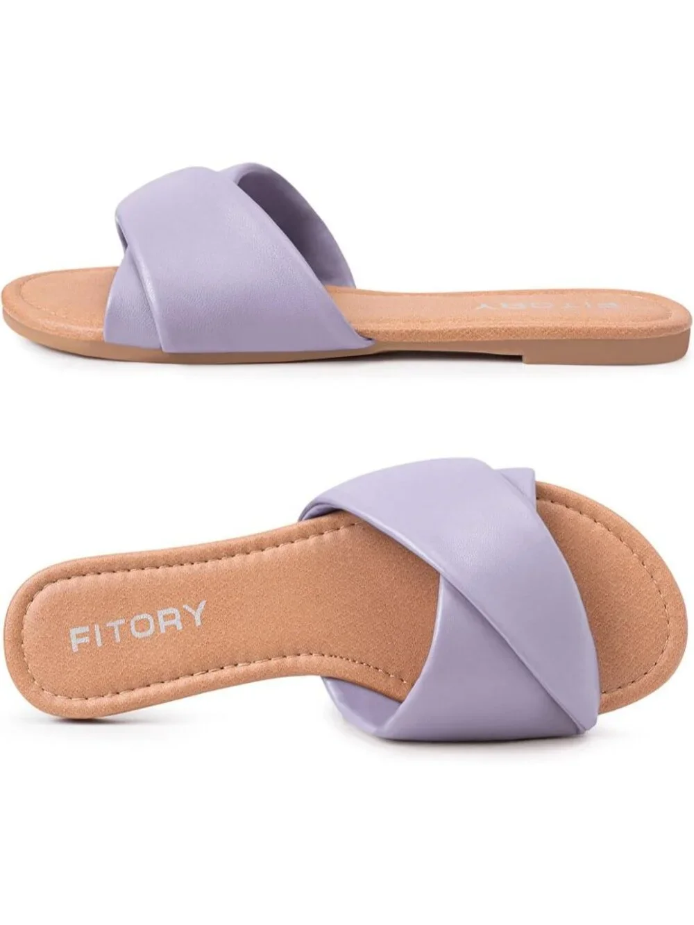 Women's Lilac Flat Sandals Fashion Slides With Soft Leather Slippers for Summer